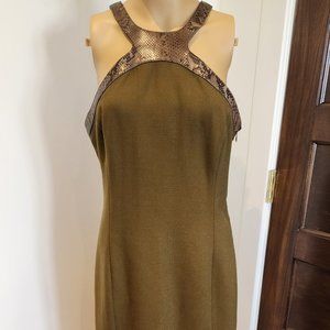 Michael Kors Olive Green Dress w/Snakeskin Trim